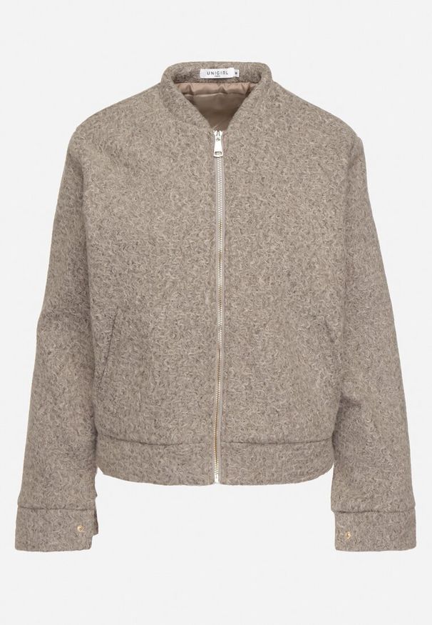 Born2be - Brązowa Kurtka Ocieplana z Suwakiem Nerelivia. Kolor: brązowy. Materiał: jeans. Wzór: aplikacja. Styl: elegancki
