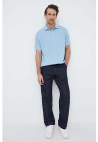 Polo Ralph Lauren polo z domieszką lnu kolor niebieski gładki. Typ kołnierza: polo. Kolor: niebieski. Materiał: len. Wzór: gładki #3