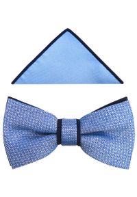 Modini - Niebieska mucha męska w białe kółka A247. Kolor: biały, wielokolorowy, niebieski. Materiał: poliester, tkanina. Styl: elegancki #1