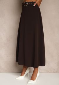 Renee - Brązowa Spódnica o Rozkloszowanym Kroju Melobia. Okazja: na co dzień. Stan: podwyższony. Kolor: brązowy. Styl: casual, elegancki #2
