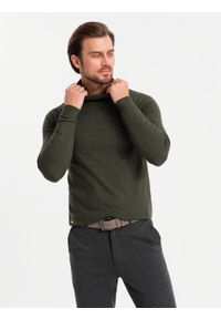 Ombre Clothing - Dzianinowy golf męski z wiskozą – ciemnooliwkowy melanż V5 OM-SWTN-0127 - XXL. Typ kołnierza: golf. Kolor: niebieski. Materiał: wiskoza, dzianina. Wzór: melanż. Styl: klasyczny, elegancki #4