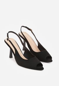 Born2be - Czarne Sandały na Szpilce z Odkrytą Piętą i Palcami Zitena. Okazja: na co dzień. Zapięcie: sprzączka. Kolor: czarny. Wzór: ażurowy. Obcas: na szpilce. Styl: casual, elegancki. Wysokość obcasa: średni #9