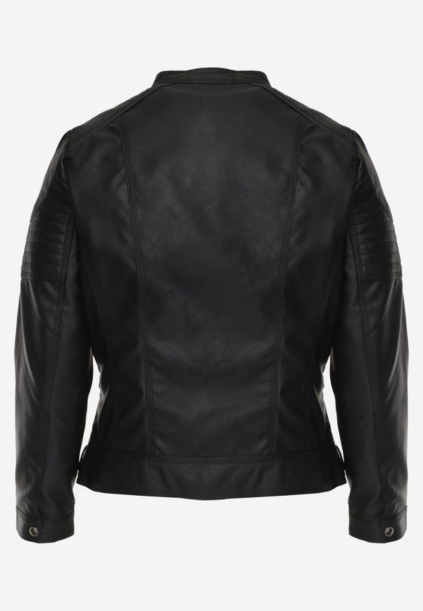 Born2be - Czarna Kurtka Ramoneska o Taliowanym Kroju ze Stójką na Nap Lissae. Okazja: na co dzień. Typ kołnierza: kołnierzyk stójkowy. Kolekcja: plus size. Kolor: czarny. Materiał: jeans. Styl: casual, klasyczny, elegancki