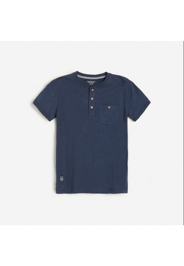Reserved - Bawełniana koszulka polo - Granatowy. Typ kołnierza: polo. Kolor: niebieski. Materiał: bawełna