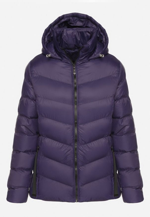 Born2be - Granatowa Pikowana Kurtka Przejściowa o Prostym Kroju z Kapturem Amindrie. Okazja: na co dzień, na spacer. Typ kołnierza: kaptur. Kolor: niebieski. Materiał: jeans, poliester. Styl: casual, klasyczny, elegancki