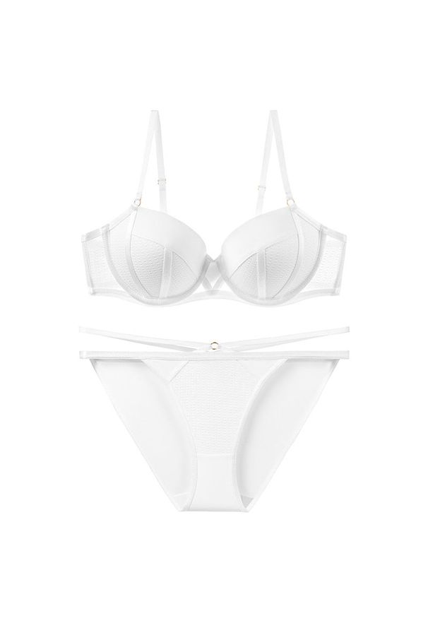 Intica - Komplet bielizny z eleganckim wzornictwem Luann. Kolor: biały. Materiał: materiał, skóra