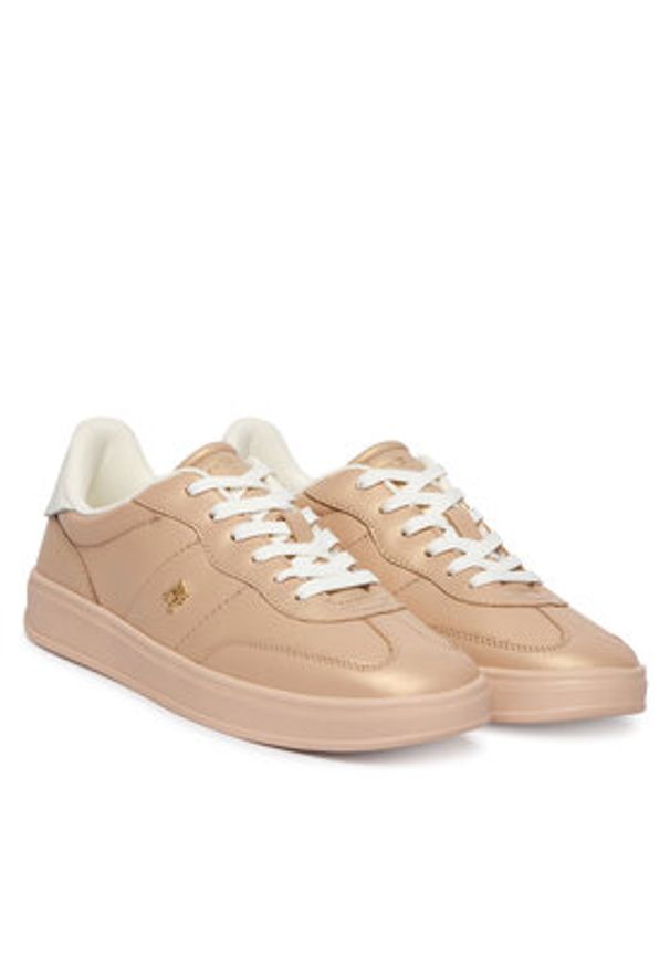 TOMMY HILFIGER - Tommy Hilfiger Sneakersy Th Heritage Shiny Sneaker FW0FW09179 Beżowy. Kolor: beżowy. Materiał: skóra