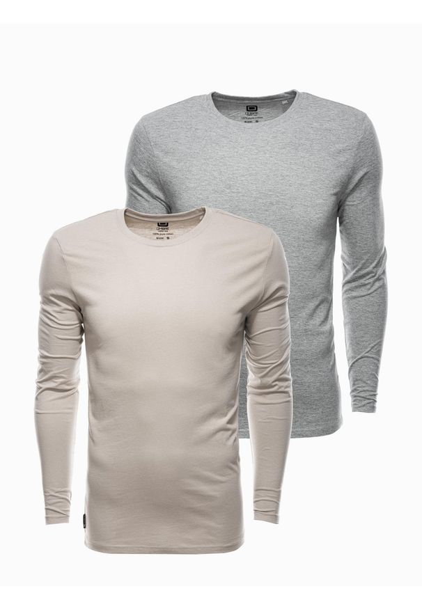 Ombre Clothing - Zestaw longsleeve męski z długim rękawem 2-pak - mix V3 - Rozmiar: XL. Kolor: szary. Materiał: skóra, bawełna. Długość rękawa: długi rękaw. Długość: długie. Wzór: melanż, aplikacja