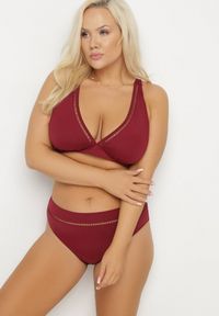 Born2be - Bordowe Bikini Biustonosz i Majtki Typu Figi z Ażurowym Wzorem Lunella. Kolor: czerwony. Wzór: ażurowy #5