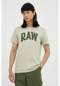 G-Star RAW - G-Star Raw t-shirt bawełniany kolor beżowy z nadrukiem. Kolor: zielony. Materiał: bawełna. Wzór: nadruk #1