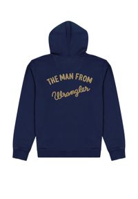 Wrangler - WRANGLER LOGO HOODIE MĘSKA BLUZA Z KAPTUREM NIEROZPINALNA NAVY BLUE W654I4114. Typ kołnierza: kaptur