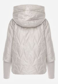 Renee - Jasnoszara Pikowana Kurtka z Kapturem z Materiałem na Rękawach Grigoria. Okazja: na co dzień. Typ kołnierza: kaptur. Kolor: szary. Materiał: materiał. Długość rękawa: długi rękaw. Styl: casual, elegancki #8