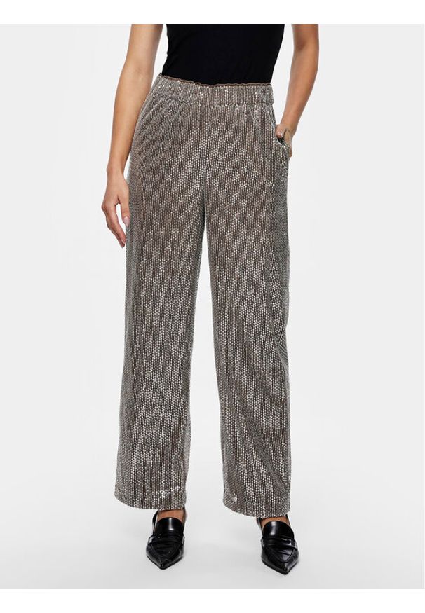 YAS Spodnie materiałowe 26032755 Srebrny Regular Fit. Kolor: srebrny. Materiał: syntetyk