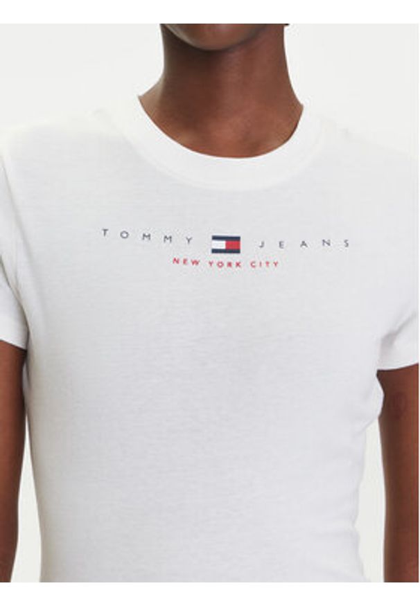 Tommy Jeans T-Shirt Linear DW0DW21422 Écru Slim Fit. Materiał: bawełna