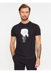Karl Lagerfeld - KARL LAGERFELD T-Shirt Crewneck 755071 500251 Czarny Regular Fit. Typ kołnierza: dekolt w karo. Kolor: czarny. Materiał: bawełna