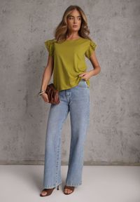 Renee - Ciemnozielona Bawełniana Bluzka z Krótkim Rękawem z Ażurowej Falbanki Voanira. Okazja: na co dzień. Typ kołnierza: kołnierz z falbankami. Kolor: zielony. Materiał: bawełna. Długość rękawa: krótki rękaw. Długość: krótkie. Wzór: ażurowy. Styl: elegancki, casual #7