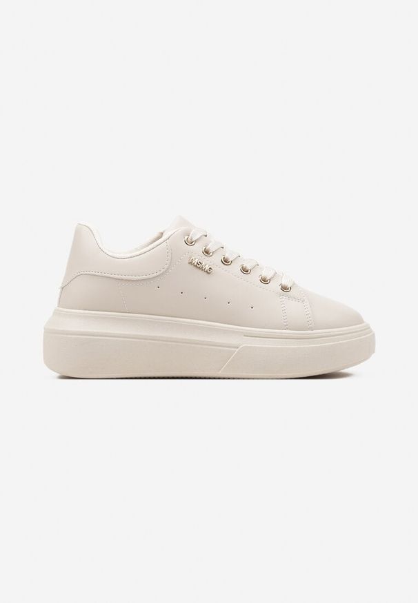 Born2be - Beżowe Sneakersy na Grubej Podeszwie z Metalicznymi Zdobieniami Zarilna. Okazja: na co dzień. Kolor: beżowy. Materiał: jeans. Wzór: aplikacja