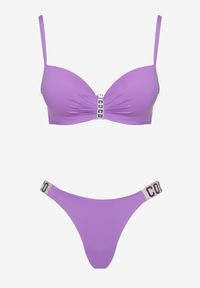 Renee - Fioletowe Bikini Biustonosz i Majtki Figi z Aplikacją z Cyrkoniami Nateria. Kolor: fioletowy. Wzór: aplikacja