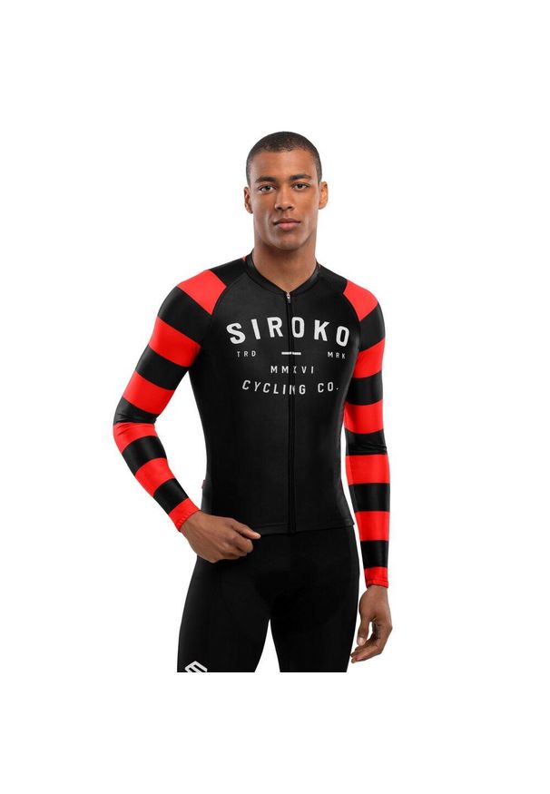 SIROKO - Męska koszulka rowerowa z krótkim rękawem Kolarstwo Siroko M2 Rider. Kolor: czerwony, wielokolorowy, czarny. Materiał: jersey. Długość rękawa: krótki rękaw. Długość: krótkie. Sport: kolarstwo