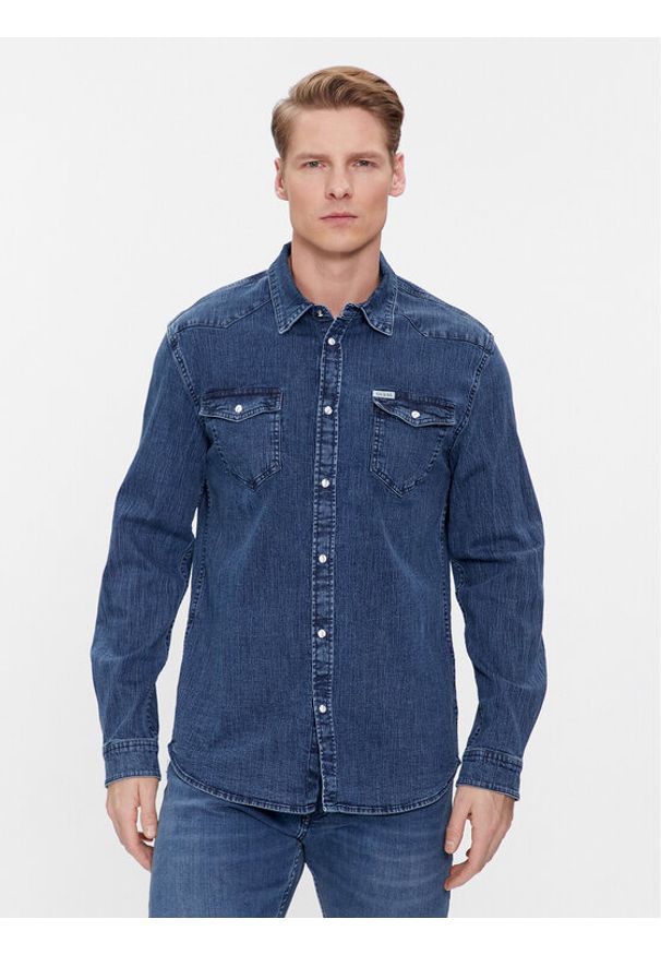 Guess Koszula jeansowa Truckee L/S M4RH02 D3PF4 Granatowy Slim Fit. Kolor: niebieski. Materiał: bawełna