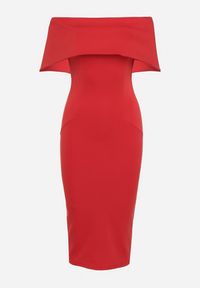 Born2be - Czerwona Klasyczna Dopasowana Sukienka z Wywiniętym Dekoltem Luvlia. Okazja: na randkę, na spacer. Kolor: czerwony. Materiał: tkanina. Wzór: gładki. Typ sukienki: proste. Styl: klasyczny #5