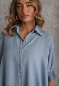 Renee - Jasnoniebieska Oversizowa Koszula z Wiskozą z Nietoperzowymi Rękawami 3/4 Cirithe. Okazja: na co dzień. Kolor: niebieski. Materiał: wiskoza. Styl: elegancki, casual #5