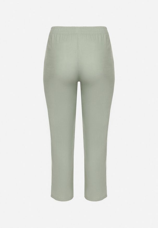 Born2be - Zielone Spodnie z Lnem i Elastyczną Gumką w Pasie Nativena. Okazja: na co dzień. Kolekcja: plus size. Kolor: zielony. Materiał: len. Styl: casual