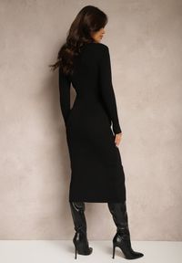 Renee - Czarna Sukienka z Wiskozą na Guziki o Dopasowanym Kroju Vortilora. Okazja: na co dzień. Kolor: czarny. Materiał: wiskoza. Typ sukienki: dopasowane. Styl: elegancki, casual