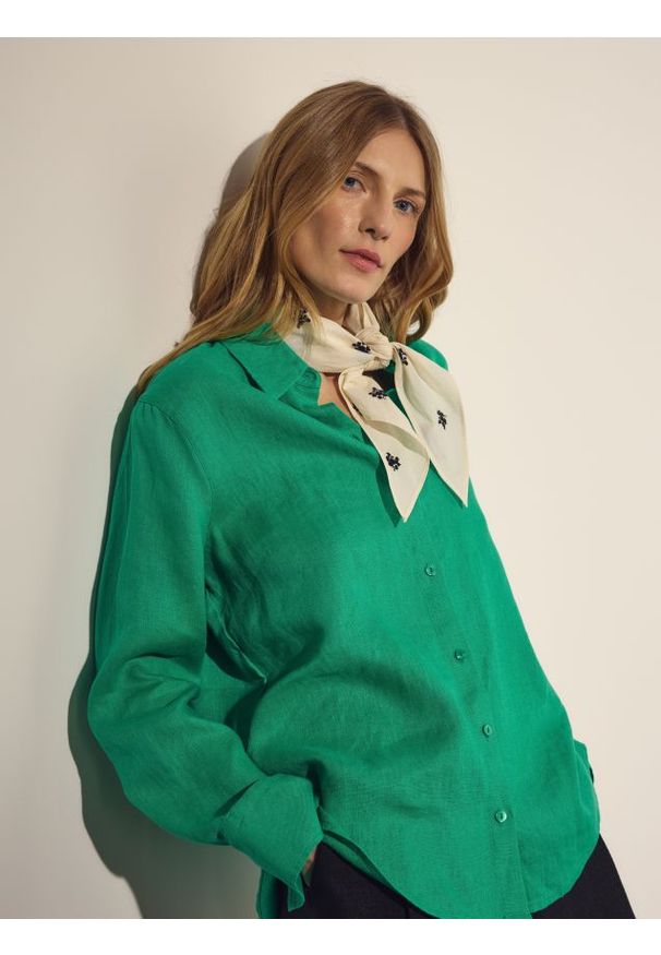 Reserved - Lniana koszula - zielony. Kolor: zielony. Materiał: len