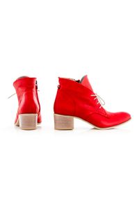 Zapato - sznurowane botki na 5 cm klocku - skóra naturalna - model 482 - kolor czerwony retro. Kolor: czerwony. Materiał: skóra. Styl: retro