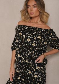 Renee - Czarna Bluzka z Kwiatowym Motywem Clesiane. Okazja: na co dzień. Kolor: czarny. Materiał: jeans. Długość rękawa: krótki rękaw. Długość: krótkie. Wzór: kwiaty. Styl: klasyczny, elegancki, casual #4
