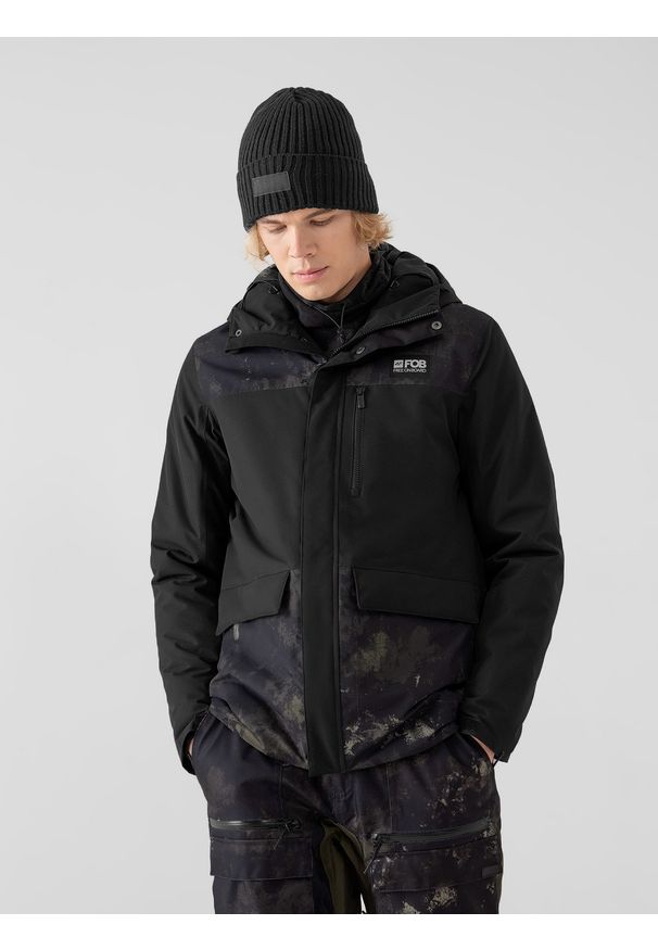 4f - Kurtka snowboardowa membrana 8 000 męska. Typ kołnierza: kaptur. Kolor: czarny. Materiał: syntetyk, materiał, puch. Sezon: zima. Sport: snowboard