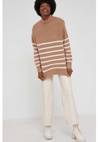 Answear Lab Sweter z wełną damski kolor brązowy z półgolfem. Kolor: brązowy. Materiał: wełna. Długość rękawa: długi rękaw. Długość: krótkie. Styl: wakacyjny
