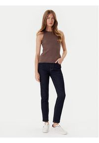TOMMY HILFIGER - Tommy Hilfiger Top WW0WW45706 Brązowy Slim Fit. Kolor: brązowy. Materiał: bawełna #4