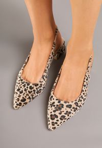 Renee - Panterkowe Sandały Typu Slingback ze Skórzaną Wkładką i Metaliczną Wstawką Wevessa. Okazja: na co dzień. Zapięcie: sprzączka. Materiał: skóra. Styl: casual, elegancki #5