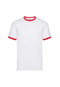 FRUIT OF THE LOOM - Męska Koszulka Ringer 160. Kolor: biały, czerwony, wielokolorowy