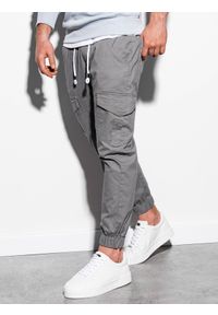 Ombre Clothing - Spodnie męskie JOGGERY z kieszeniami cargo - szare V2 P886 - L. Kolor: szary. Materiał: bawełna, elastan. Wzór: geometria #6