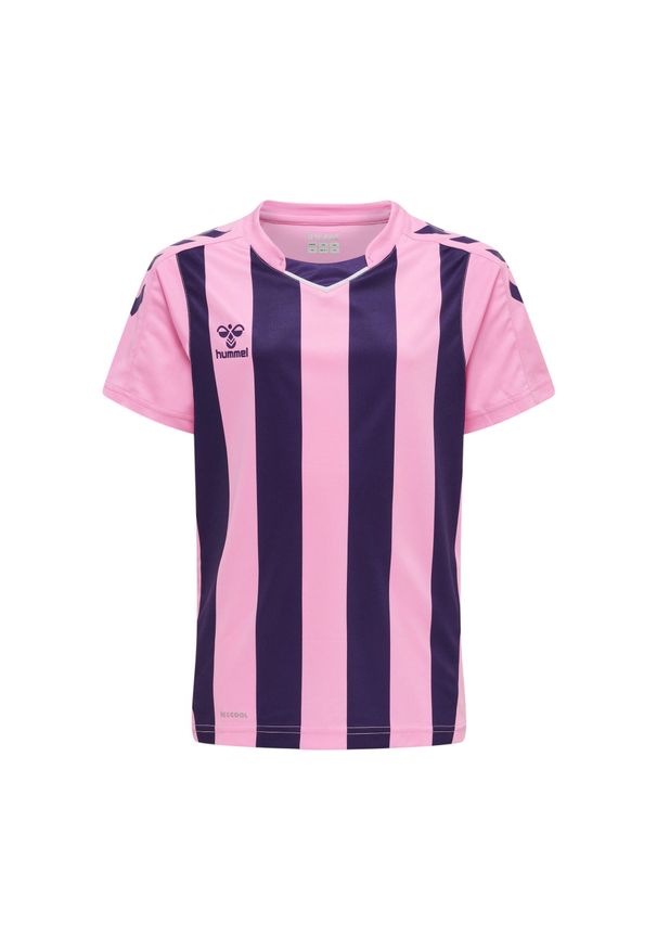 Koszulka dziecięca Hummel Striped. Kolor: fioletowy, wielokolorowy, różowy. Materiał: tkanina. Wzór: paski