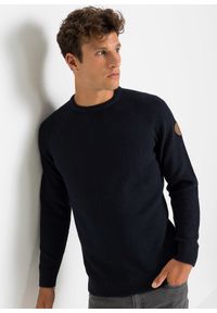 bonprix - Sweter o luźnym splocie z bawełny z recyklingu. Kolor: niebieski. Materiał: bawełna. Wzór: ze splotem #1