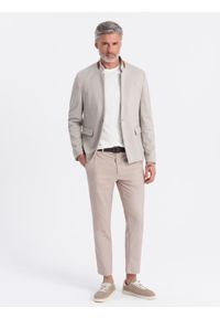Ombre Clothing - Melanżowa męska marynarka z dodatkiem rayonu ze stójką – beżowy melanż V3. Okazja: na co dzień. Typ kołnierza: kołnierzyk stójkowy. Kolor: beżowy. Materiał: tkanina, skóra, zamsz, poliester, materiał. Wzór: melanż. Styl: klasyczny, casual #12