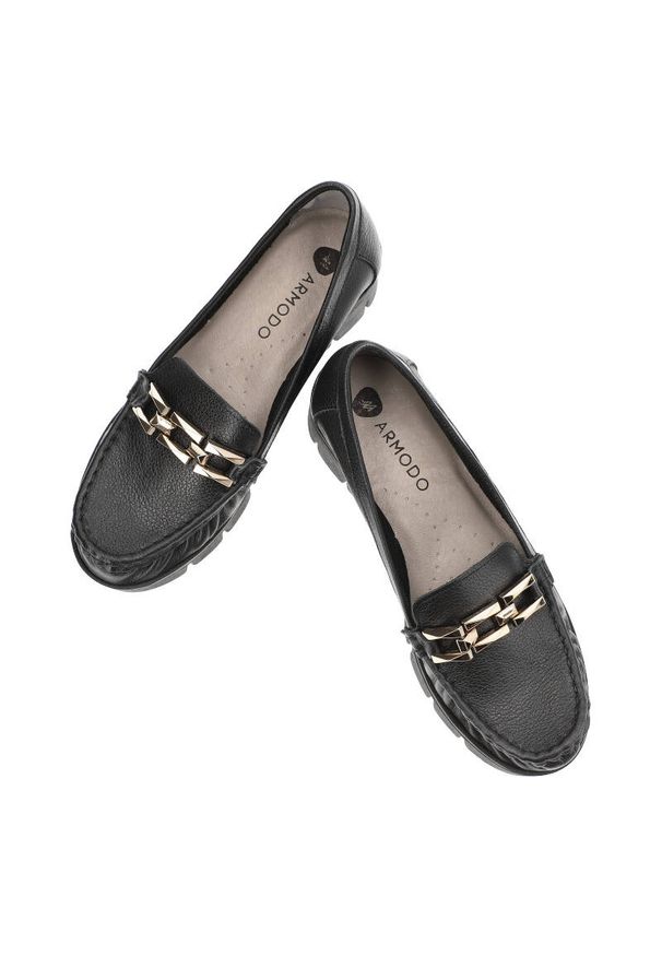 Czarne Półbuty Armodo Stylowe Obuwie Damskie. Kolor: czarny. Materiał: skóra. Styl: elegancki