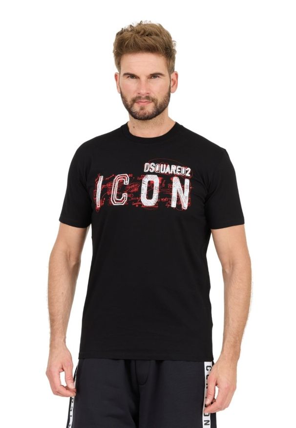 DSQUARED2 Czarny męski t-shirt Icon Scribble Cool Fit Tee, Rozmiar M. Kolor: czarny