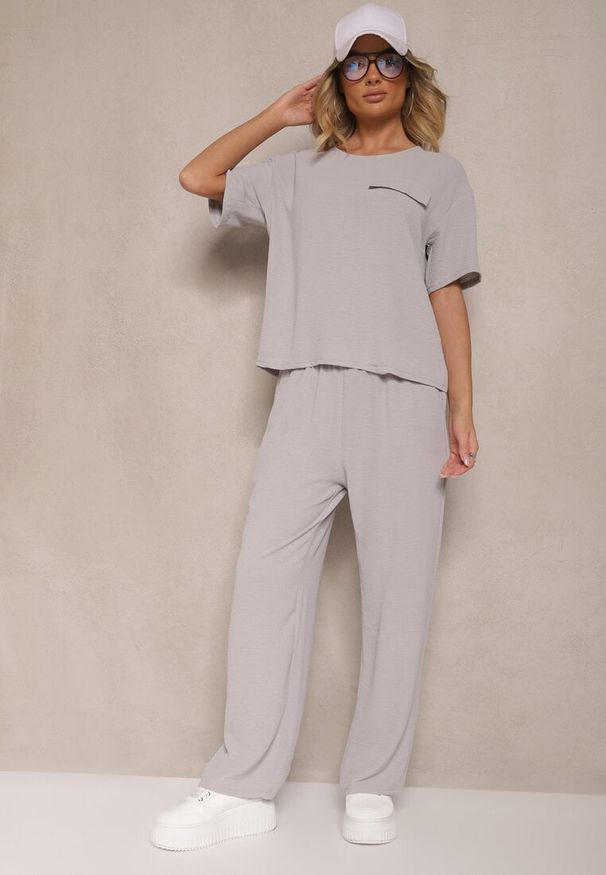 Renee - Szary Komplet w Stylu Oversize Utility Bluzka i Szerokie Spodnie Eviralitta. Kolor: szary