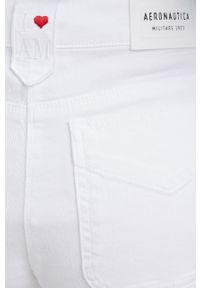 Aeronautica Militare szorty jeansowe damskie kolor biały gładkie high waist. Stan: podwyższony. Kolor: biały. Materiał: jeans. Wzór: gładki #2