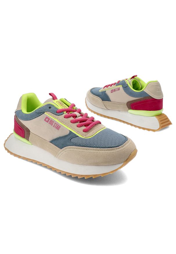 Big-Star - Kolorowe Sneakersy Big Star Modne Sportowe Obuwie Damskie. Kolor: beżowy. Materiał: materiał. Wzór: kolorowy