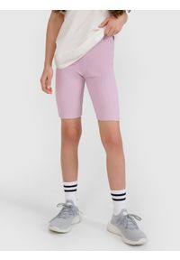 4f - 4F Legginsy kolarki z prążkowanej dzianiny dziewczęce - fioletowe 146 (10-11 lat). Okazja: na co dzień. Stan: podwyższony. Kolor: fioletowy. Materiał: prążkowany, dzianina. Długość: krótkie. Sezon: lato. Styl: casual, sportowy #2