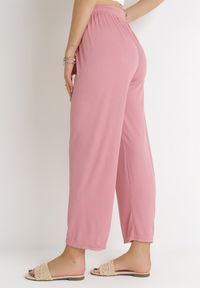 Born2be - Różowe Spodnie z Gumką w Pasie i Sznurkiem Trivisa. Kolor: różowy