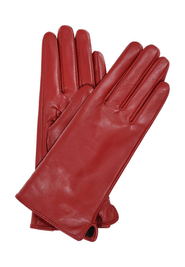 Ochnik - Skórzane czerwone rękawiczki damskie. Kolor: czerwony. Materiał: skóra. Styl: elegancki