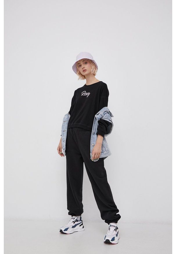 Superdry Spodnie bawełniane damskie kolor czarny z nadrukiem. Stan: podwyższony. Kolor: czarny. Materiał: bawełna. Wzór: nadruk