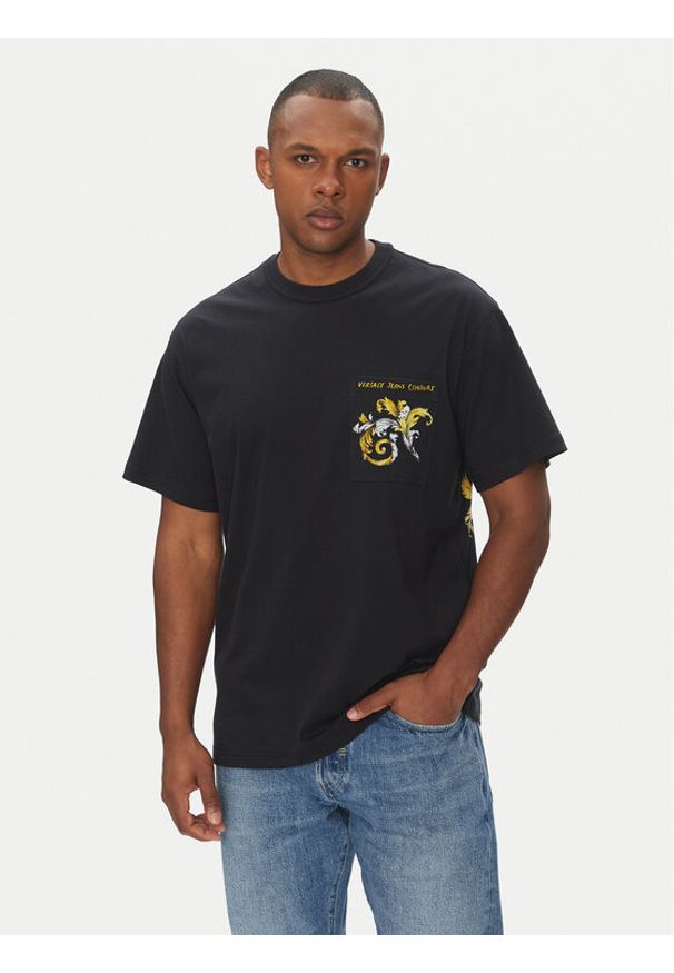 Versace Jeans Couture T-Shirt 78GAH6RB Czarny Regular Fit. Kolor: czarny. Materiał: bawełna